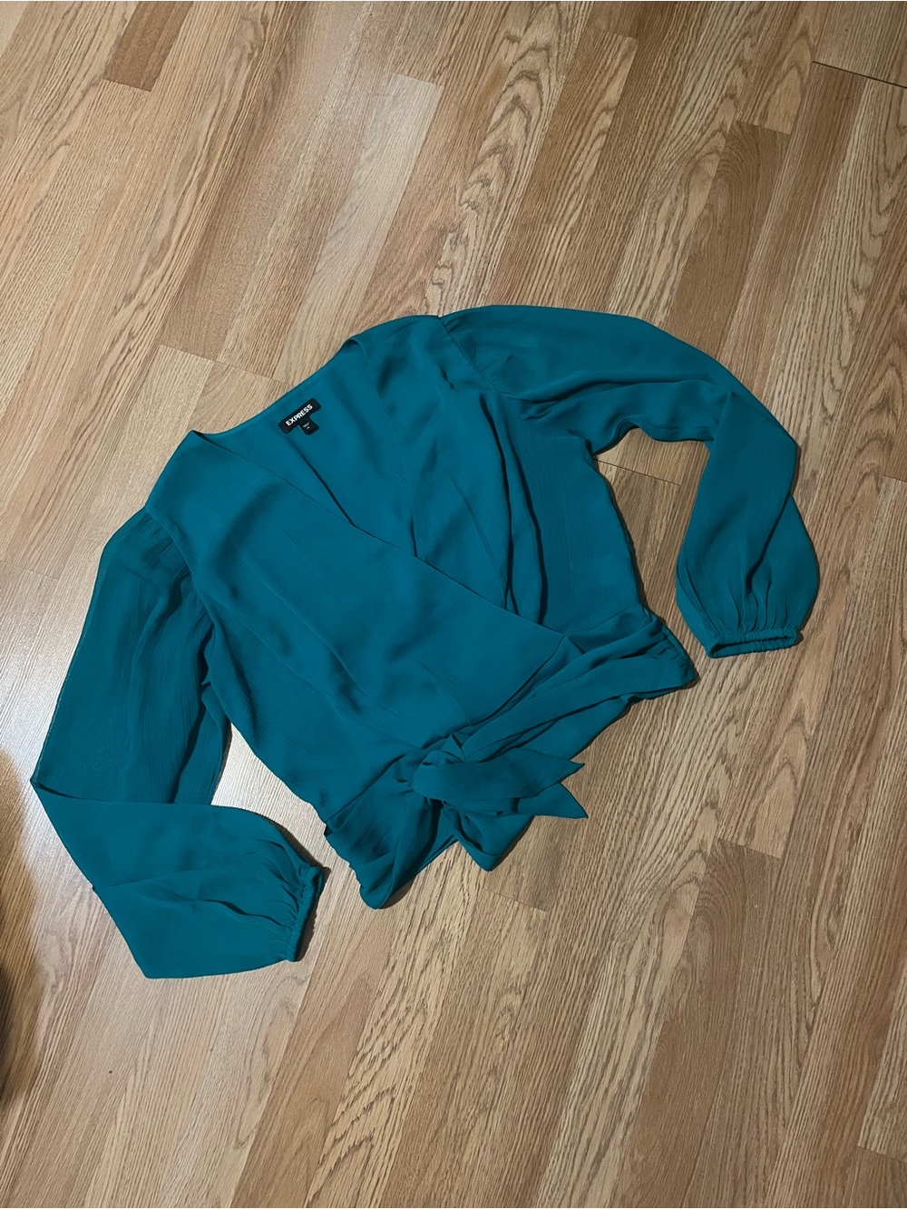 Express Teal Wrap Blouse with Tie Front